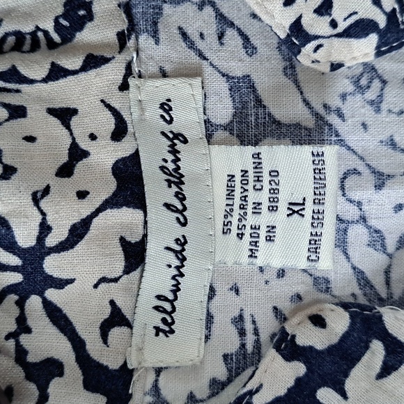 Telluride Clothing Co. Linen Blend Navy Blue Quarter Sleeve Lightweight Shirt - Picture 4 of 9